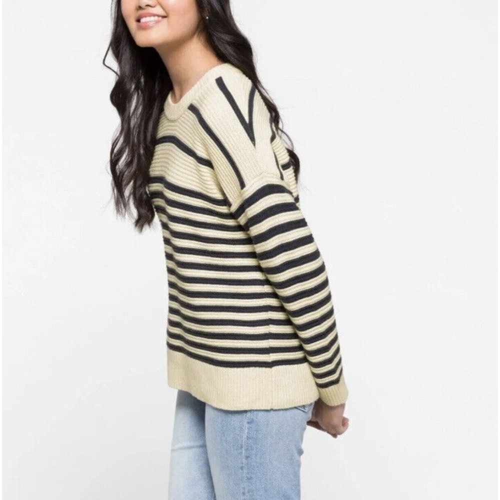 Madewell Blue And Ivory Greensboro Striped Button Back Sweater Size XS